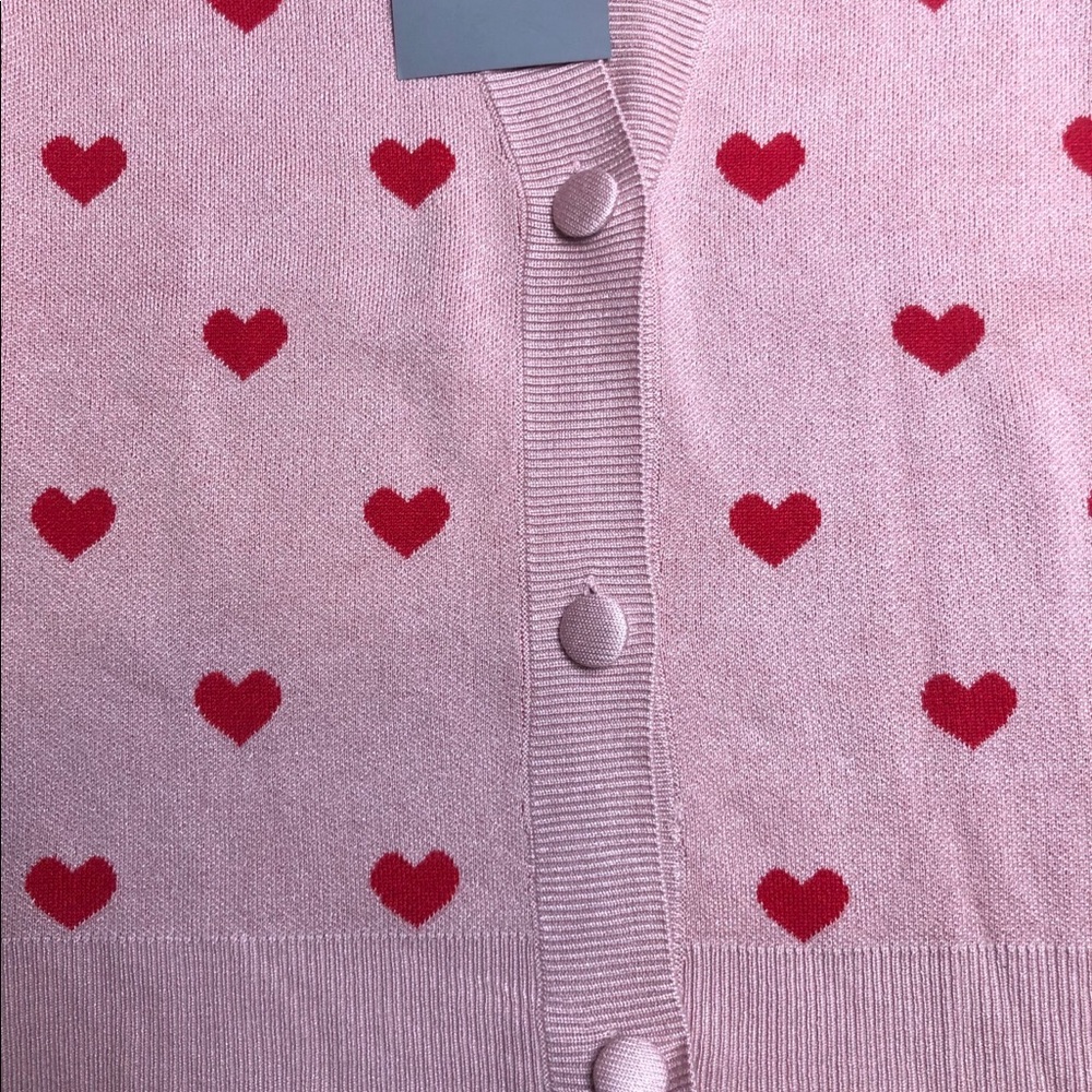 NWT Marled pink heart print v neck cardigan oversized fit - Picture 3 of 5